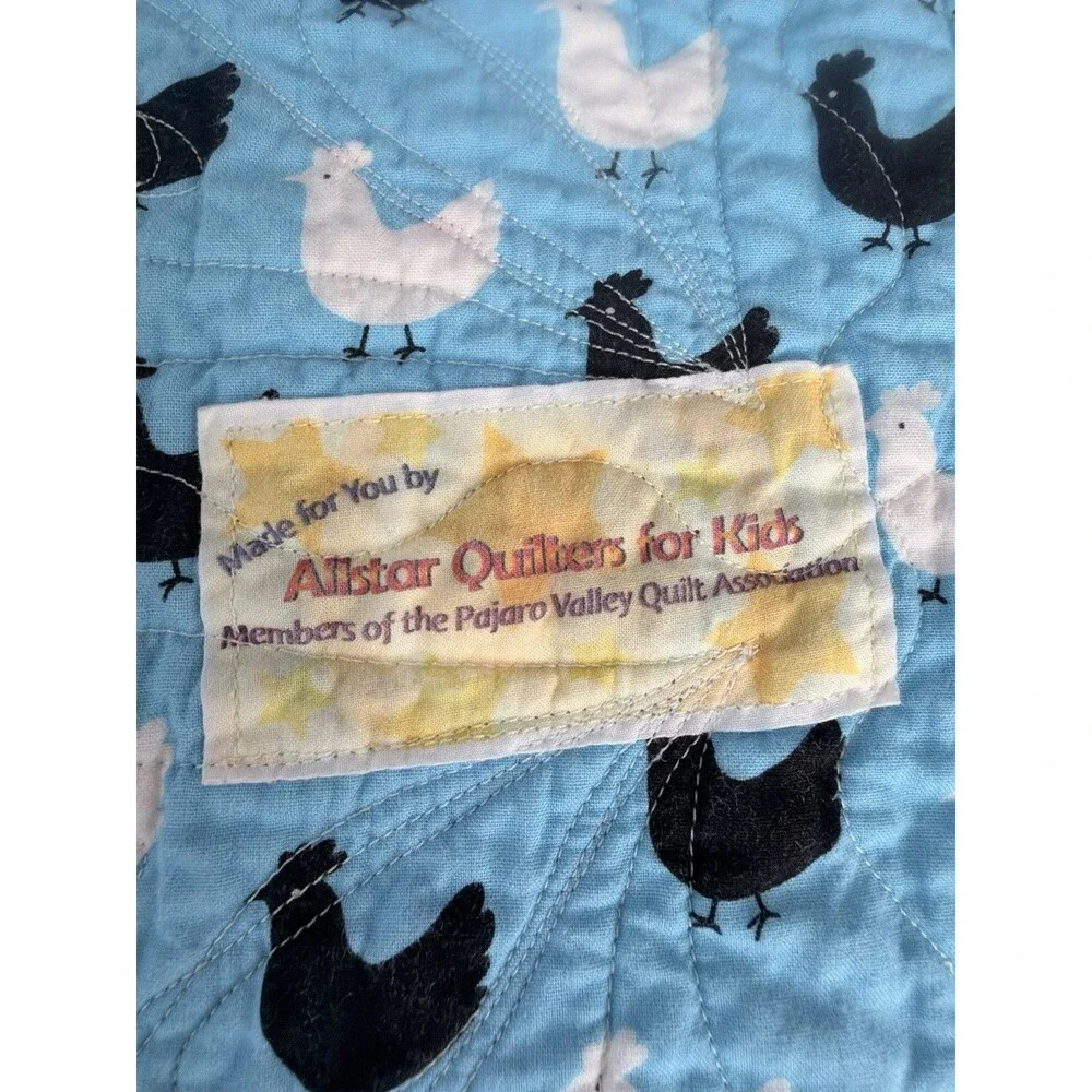 Handmade Log Cabin Patchwork Quilt 57.5x57 Chicken Backing Red Blue Throw